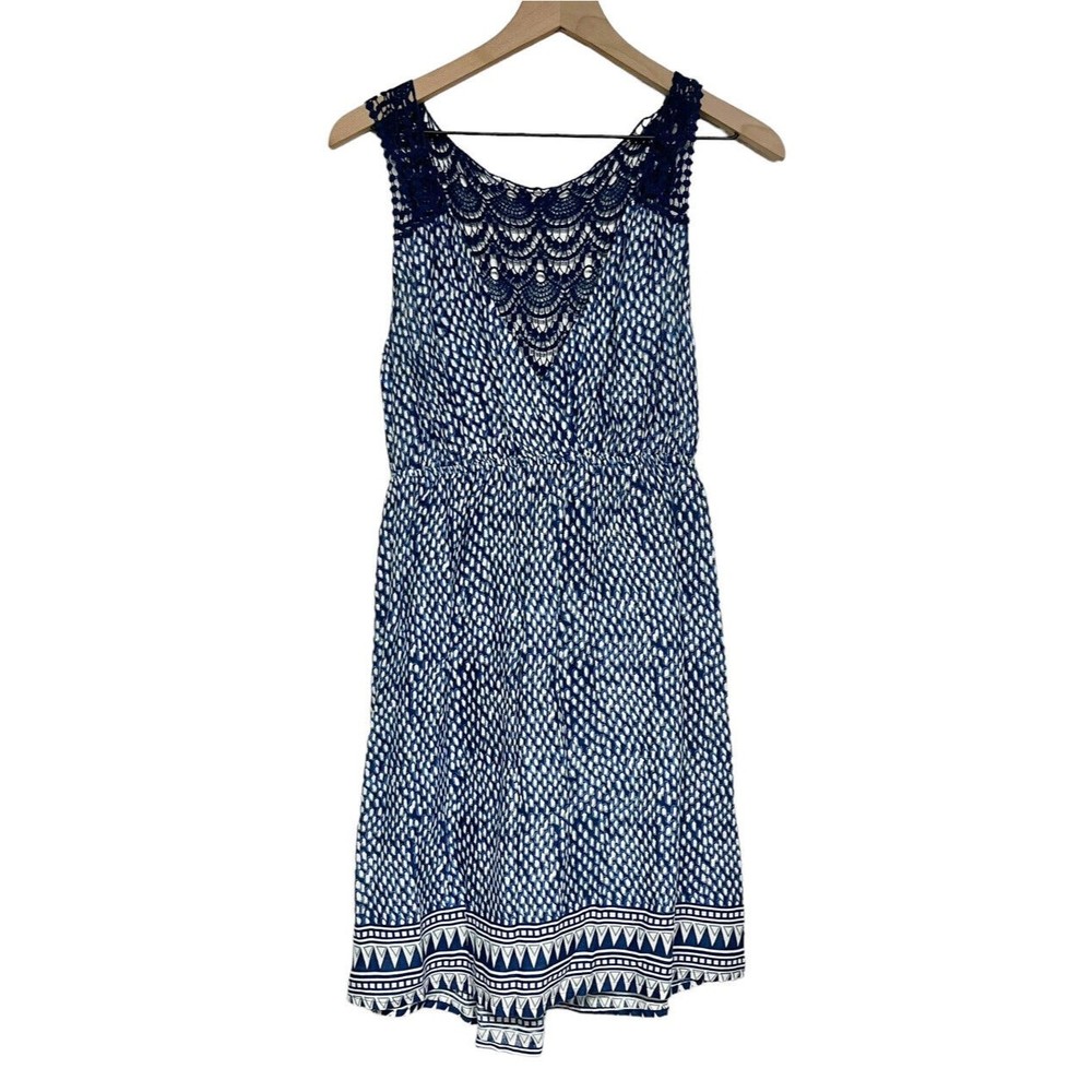 Koy Resort Womens Swimsuit Coverup Dress Blue White Size S Beach Crochet Back